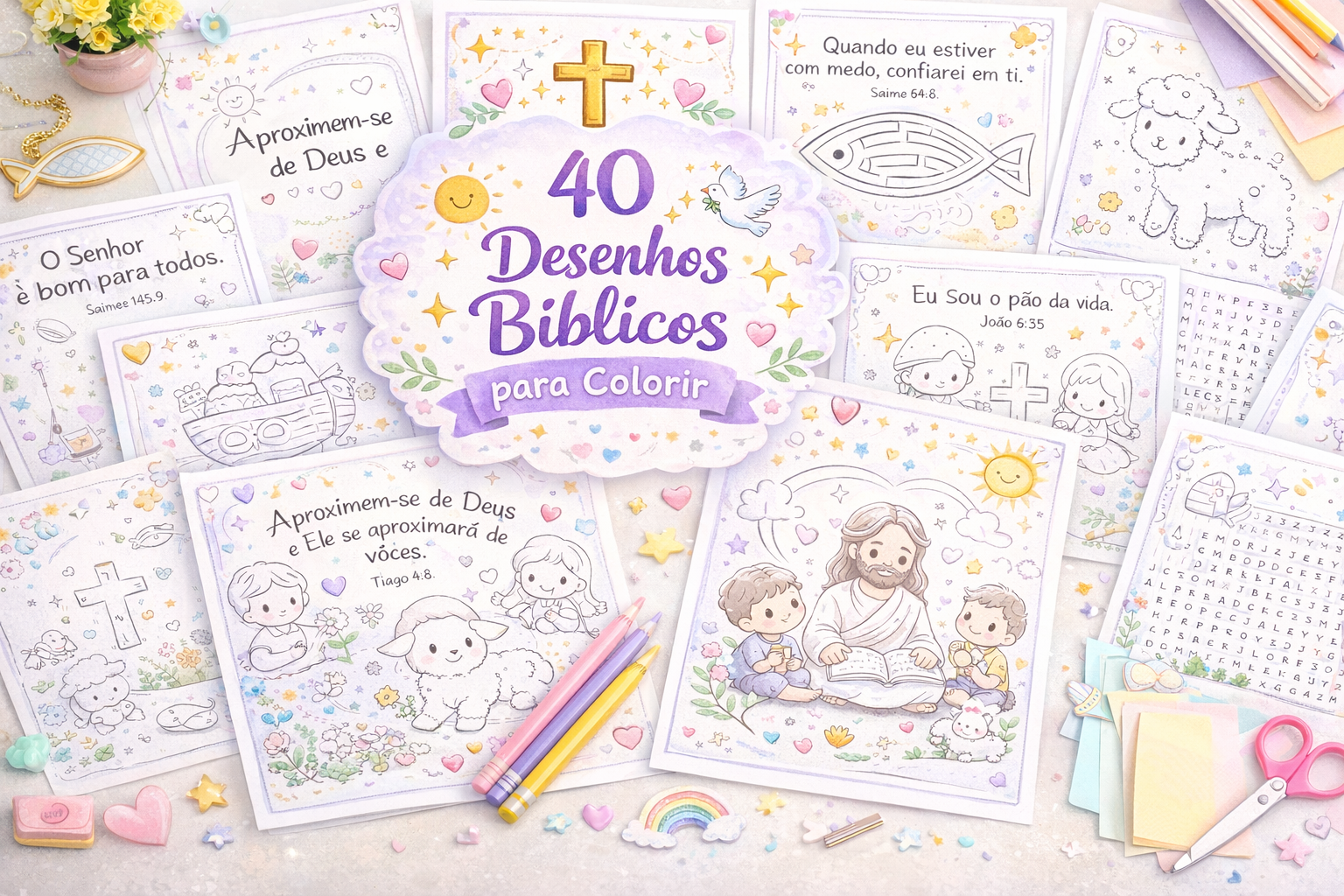 Visualização do Kit 40 Dias com Jesus - Desenhos Bíblicos para Colorir